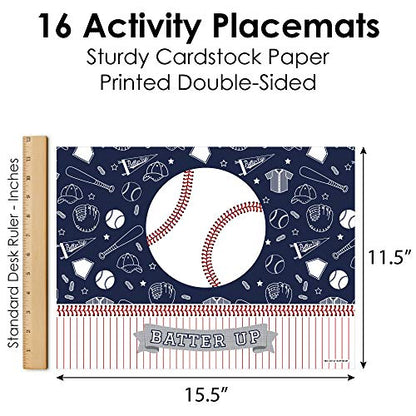 Big Dot of Happiness Batter Up - Baseball - Paper Birthday Party Coloring Sheets - Activity Placemats - Set of 16