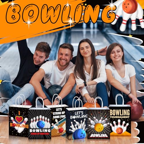 Kolldenn 48 Pcs Bowling Party Favors Bags Bowling Ball Goodie Gift Paper Bags with Handles Sport Candy Treat Pouch for Ball Birthday Party Decorations Supplies - style: Bowling