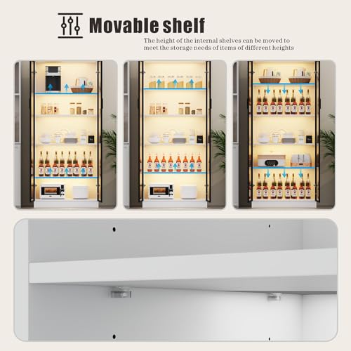 Dystler Display Cabinet with Doors and Adjustable Shelves, 65" Tall Bookcase with LED Lights/Human Sensor, 5 Tier Display Case for Collectibles Bedroom Living Room Office, White - color: White