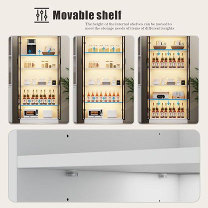 Dystler Display Cabinet with Doors and Adjustable Shelves, 65" Tall Bookcase with LED Lights/Human Sensor, 5 Tier Display Case for Collectibles Bedroom Living Room Office, White - color: White