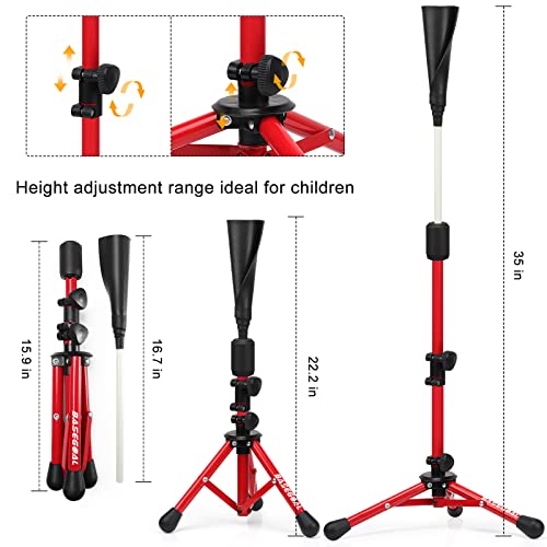 BaseGoal Baseball Tee for Kids,Youth Stand Set,Teeball Set,Youth Baseball,Softball Batting Tee Set,Easy Adjustable Height - style: Red-b