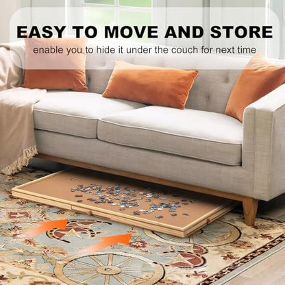 1500 Piece Puzzle Table with Foldable Legs, 34'' W×26'' D×27''H Large Wood Portable Jigsaw Puzzle Board with 4 Drawers, Folding Puzzle Board Game Table for Adults, Nature - size: 34''- Puzzle Table