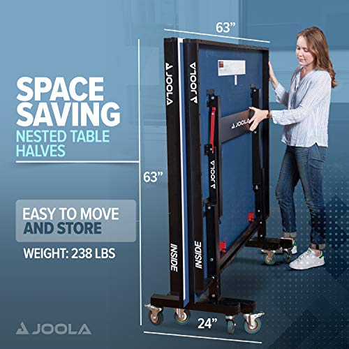 JOOLA Inside Professional MDF Indoor Ping Pong Table with Quick Clamp Table Tennis Net and Post Set - 10 Minute Easy Assembly - Tournament Quality - Foldable with Single Player Playback Mode - color: 25mm Blue