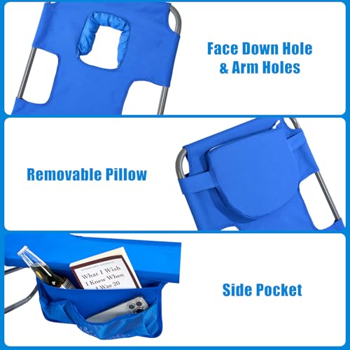 daystar SunnyFeel Beach Lounge Chair, Backpack Reclining Beach Chairs Lay Flat, Face Down Tanning Chair, Folding Camping Chairs Portable Camp Cot with Backpack Straps for Outdoor/Picnic/Lawn - color: Sea Blue