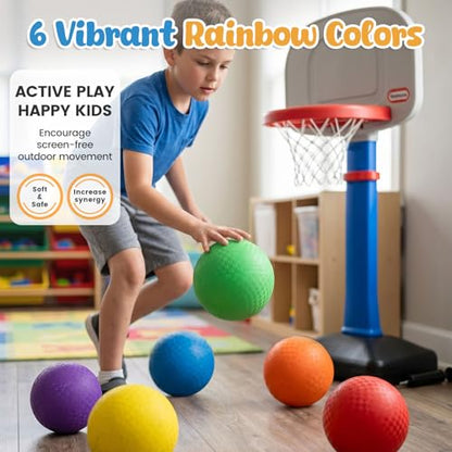 Amor Present 6PCS Playground Ball, 7 Inch Inflatable Kickballs with Pump, Rainbow Rubber Dodgeball for Kids Beach Toy Sports Games Indoor Outdoor Pool Party - size: Medium