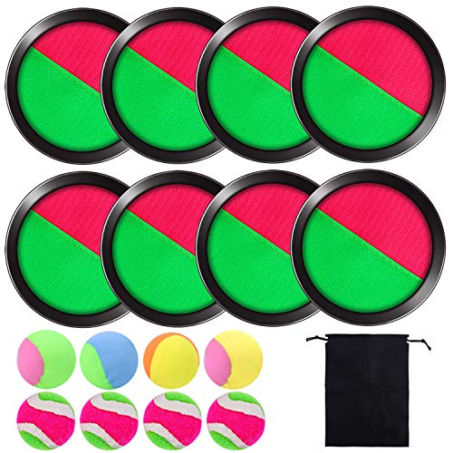 Cooraby Toss and Catch Paddle Game Disc 4 Set Paddle Toss and Catch Ball Sport Game Suitable for Sports, Beach and Party Favor with Storage Bag, 8 Paddles and 8 Balls - size: 18.5cm