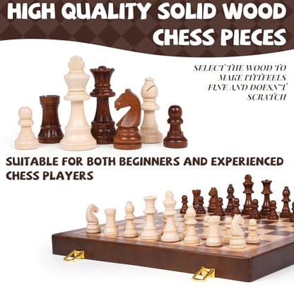 17 Inch Large Magnetic Wooden Chess Set with 3.5" King – Folding Tournament Chess Board Game with Handcrafted Wooden Pieces, Includes 2 Extra Queens, Portable Strategy Chess Set for Adults & Kids