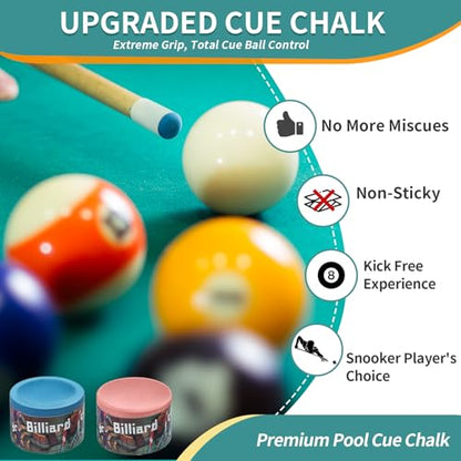 Pool Cue Chalk 2 Pack, Nano Technology Pool Stick Chalk, Billiard Table Accessories for Professional Tournaments, Clubs, Bars & Home (High Performance, Reduced Miscues, Durable) – Blue & Pink - color: Blue& Pink-2 Pack