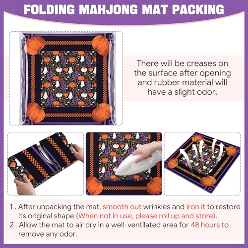 Drydiet Mahjong Mat for Table 31.5 x 31.5 Inch American Mahjong Mat with Carrying Bag, Non-Slip Noise Reduction Table Item for Family Poker Domino Board Game Night & Party Use(Halloween)