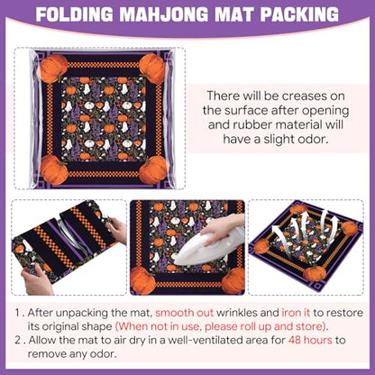 Drydiet Mahjong Mat for Table 31.5 x 31.5 Inch American Mahjong Mat with Carrying Bag, Non-Slip Noise Reduction Table Item for Family Poker Domino Board Game Night & Party Use(Halloween)
