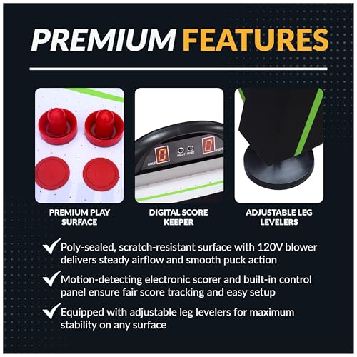 Hathaway Voyager 5 Ft Air Hockey Table for Home Game Room - with LED Scoring, High-Output Blower, Reinforced Legs, Strikers & Pucks - Black and Neon Green Finish