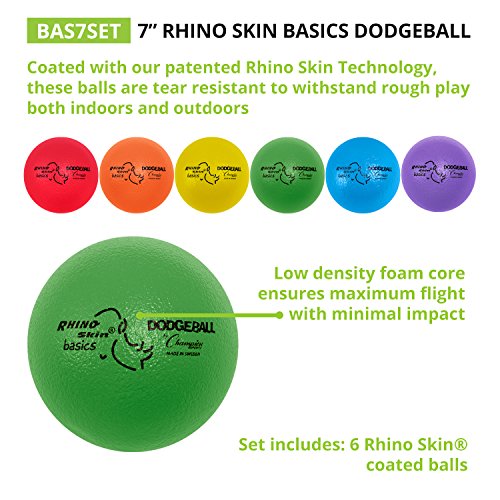 Champion Sports Rhino Skin Dodgeball Set – 6 Soft Foam Balls with Durable Coating, 6" or 7" for Gym, Playground Play - style: 7" Set of 6