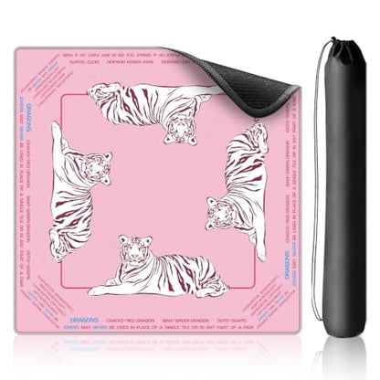 Preppy Pink and White Tiger Mahjong Mat for Table with Rules, 33×33 Inches | Anti-Slip, Waterproof, Noise-Reducing Table Cover for American Mahjong, Poker, Board Games , Dominoes, and Card Games - color: Pink-1