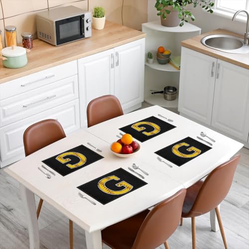 Erosebridal Baseball Initial Placemats 12x18 inch Set of 4 Yellow Letter G Place Mats | Monogrammed Table Place Mats Sports Softball Accessories Oil Proof Washable Placemats - color: Yellow G