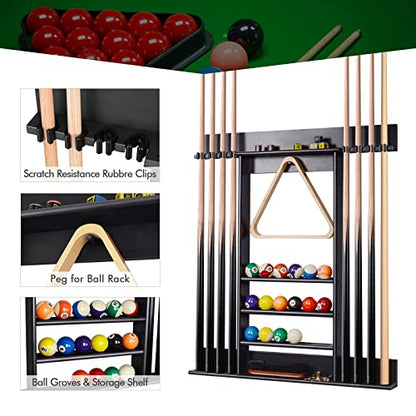 XCSOURCE Pool Stick Holder, Pool Cue Rack Wall Mount, 8 Pool Cue Holder Wall Billiard Cue Rack, Made of 100% Solid Pine Wood, Pool Table Accessories for Billiard Room or Club (Cue Rack Only) - color: Black, 8 Pool