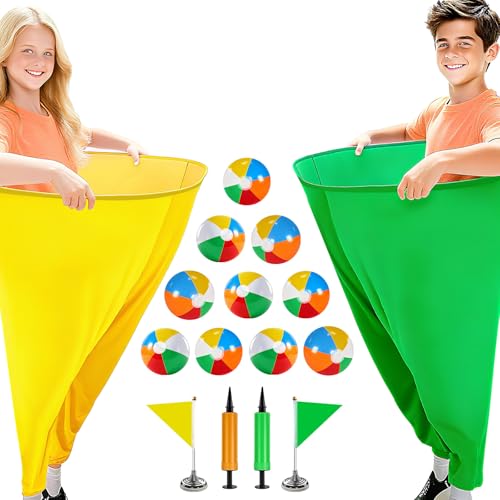 Granny Pants Yard Game for Kids (31.5 in *24 in), 2Pcs Granny Pants Outdoor Games with 10 Bouncy Balls, 2 Pumps & Flags, Granny Pants Game for Family Carnival Party Reunion Gathering (Small) - size: Small