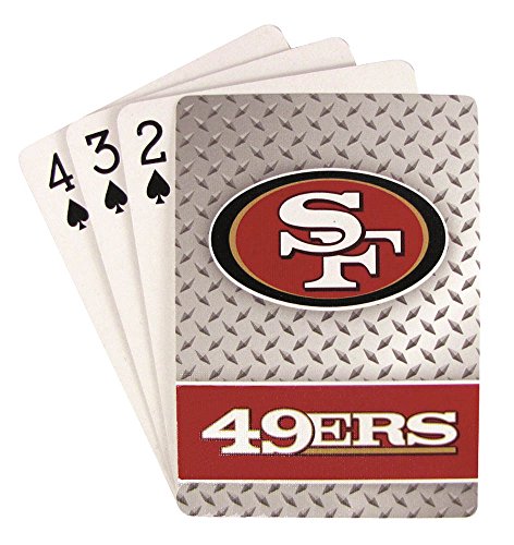 San Francisco 49ers NFL Team Logo Standard Size Diamond Plate Pattern Poker Blackjack Crazy Eights Speed Playing Cards - 52 Card Deck Plus 2 Jokers