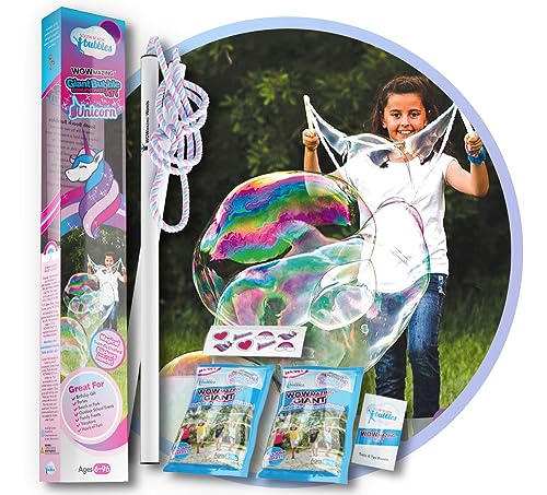 WOWMAZING Giant Bubble Kit: Unicorn - Incl. Wand, 2 Big Bubble Concentrate Pouches and 8 Sun-Activated Magical Stickers | Outdoor Toy for Kids, Girls | Bubbles Made in The USA - Unicorn Kit - style: Unicorn