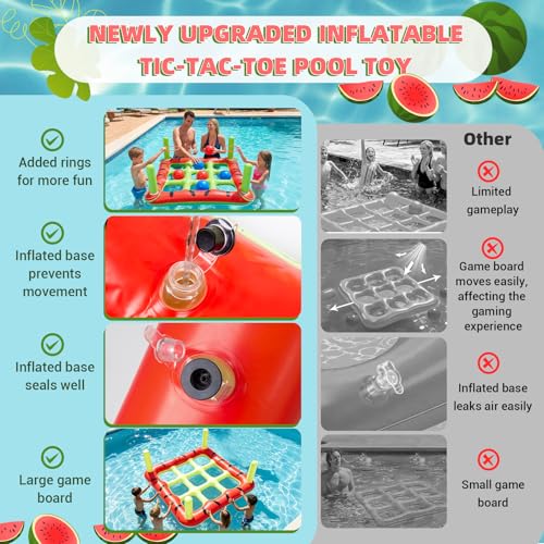 Pool Toys Games Set, 2-in-1 Giant Inflatable Pool Tic Tac Toe Game & Ring Toss with 12 Ring & 8 Balls, Fun Summer Swimming Pool Party Beach Float Games for 3-12 Yrs Kids Adult Family 2-10 Players