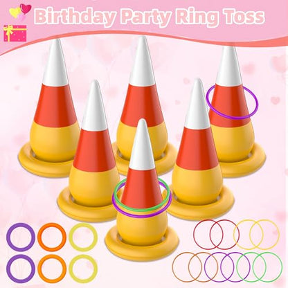 Ring Toss Game, Birthday Party Game Inflatable Candy Corn Ring Toss Toys with Air Pump for Kids Adults Party Favors Indoors Outdoors Family Party Garden Backyard