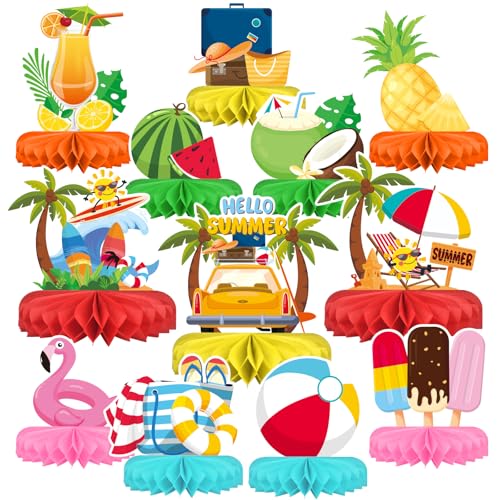 Beach Party Decorations Kit - Beach Themed Honeycomb Centerpieces and Table Decor for Summer & Pool Party Decorations - style: SUMMER