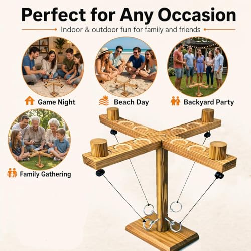 Ring Toss Game for Adults, Wooden Hook and Ring Game, Tabletop & Yard Activity for Indoor Outdoor Social Entertainment and Adult Gatherings