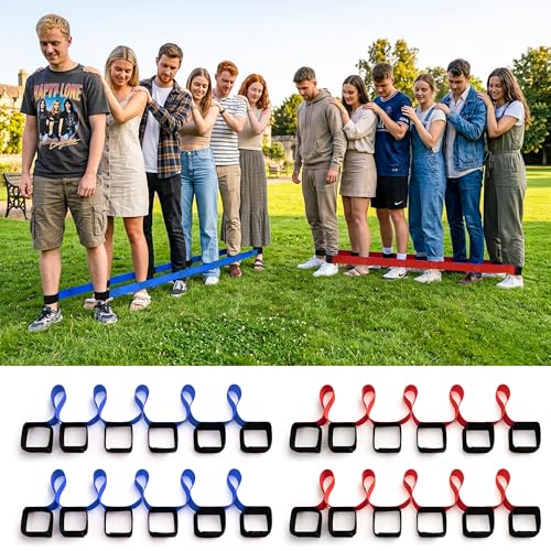 3 Legged Race Bands, Field Day Games for Adults, Outdoor Games for Carnival, Family Reunion & Backyard Party,Team Building Relay Race for 6 Players (2pk, Blue & Red) - color: 2pk(red+blue)-6persons