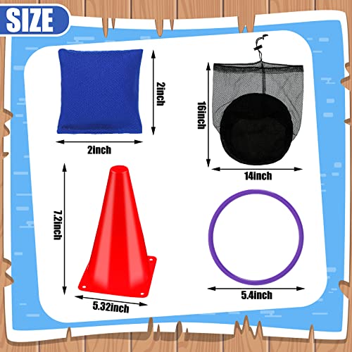 53 Pieces Outdoor Lawn Game Carnival Toss Set Potato Sack Race Bags Egg and Spoon Race Party Ring Bean Bag Tossing Cones Prizes for Adult Family Birthday Party Outdoor Game Supplies