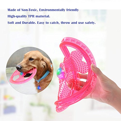 Flying Disc Dog Sport Toy with Flashing LED Lights, Light Up Pet Disk for Ultimate Night Time Play, Pink - color: Pink