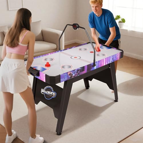 GYMAX Air Hockey Table, 56 Inch Air Hockey Arcade Game Table with Powerful 12V Motor and LED Digital Scoreboard, Includes 2 Pushers and 2 Pucks, for Home, Game Room and Office