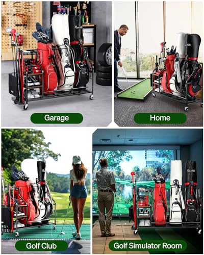 FHXZH Golf Bags Storage Garage Organizer- Golf Bag Stand for Golf Bags, Clubs, Balls, Golf Equipment Accessories, Golf Bag Storage Rack with Wheels for Garage, Club, Basement - style: 3 Golf Bag Organizer