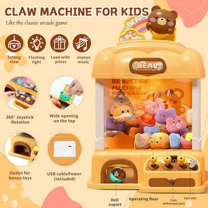 Mini Claw Machine for Kids, Arcade Game Toy for Ages 8-13, Candy Vending Toys for Girls and Boys, Electronic Claw Game Machine for Party with Lights Sound, Christmas Birthday Gifts for Ages 4+ | Candy Vending Toys with Lights & Sounds, Adjustable Volume,