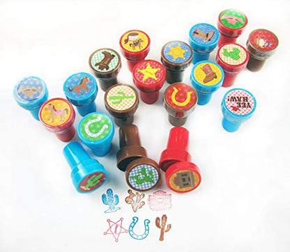 TINYMILLS 24 Pcs Western Cowboy Cowgirl Stampers for Kids Western Party Favors Goody Bag Stuffers Pinata Fillers Carnival Classroom Rewards