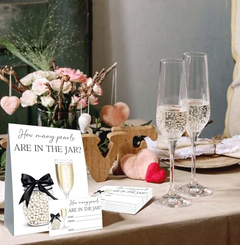 Guess How Many Cards, Bridal Shower Decorations, Guess How Many Pearls Are in the Jar, Party Games & Activities, 50 Cards and Sign - size: pearl