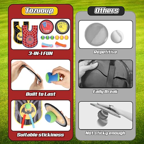 Tozuoup 3-in-1 Toss Catch Ball Game Set, Kids Toddler Baseball Glove, Beach Games Outdoor Yard Lawn Toys for Kids & Family, Birthday Gifts Toys for 3 4 5 6 7 8-12 Year Old Boys and Girls