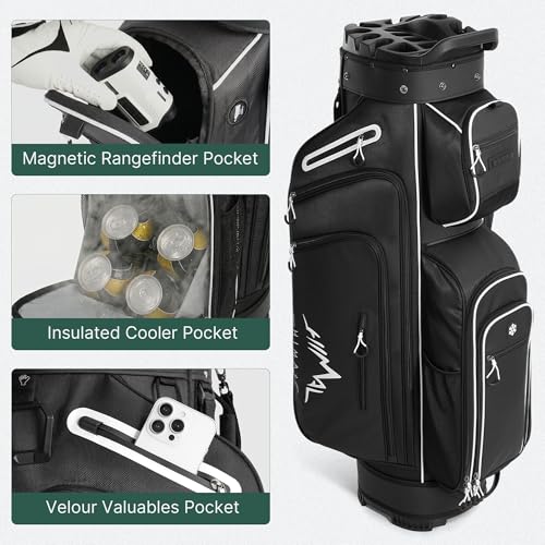 uniHimal T-Lock Golf Cart Bag with Quiet 14-Way Full-Length Divider Top | Golf Bag for Men with Magnetic Pocket, Cooler Pocket, Handle and Rain Cover - color: Black