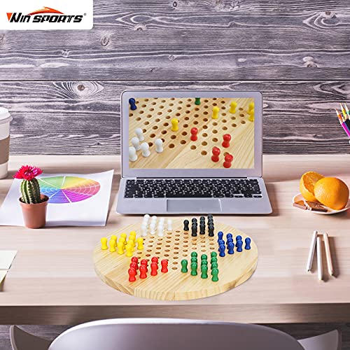 Win SPORTS Chinese Checkers Board - Classic Strategy Game & Fun for The Whole Family, Includes 60 Wooden Pegs in 6 Colors, Made with Natural Wood (11.5 Inch)