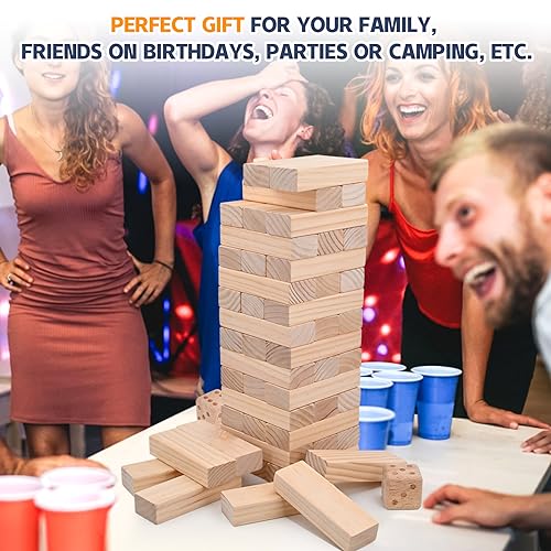 Megwoz Giant Tumble Tower Games for Kids and Adults 57 Blocks New Zealand Pine Wooden Blocks Stacking to Over 4.2FT Family Game for Indoors Outdoors Yard Games for Family - size: L-Over 4.2FT