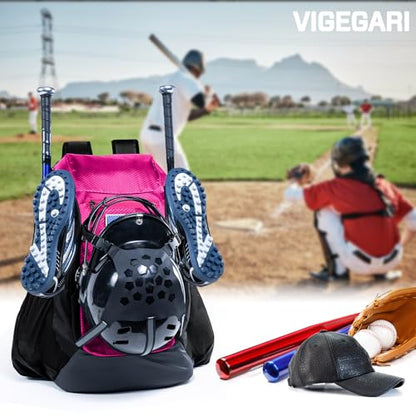 | Baseball Bag Softball Bat Bag, Double-layer Baseball Backpack Adult with Gear Klip To Hold Baseball Glove, Baseball Essential Gear, Youth Baseball Bag for Boys, Girls, Baseball Accessories - color: Pink