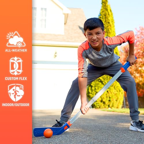 Nerf FLEXPLAY Kids Hockey Stick and Ball Set - Indoor & Outdoor Street Hockey Set - Adjustable Height Stick - Street Hockey Ball Included - style: 1 Stick & 1 Ball