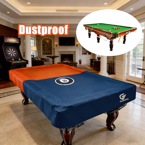 8FT (100"L x 56"W x 8"H) Heavy Duty Leatherette Pool Table Cover – Waterproof, Scratch-Resistant, All-Season Protection for Indoor/Outdoor Use – Orange/Dark Blue