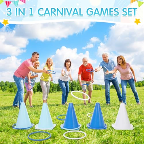 37 Pcs 3 in 1 Carnival Ring Toss Game Set Soft Plastic Cones Bean Bags Ring Toss Game with Mesh Bag for Baby Shower Birthday Carnival Classroom Indoor Outdoor Yard Supplies