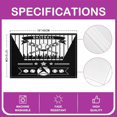 Erosebridal Baseball Table Mats Chicago Place Mats Set of 4,Baseball City Place Mat,Sports Game Placemats, Wipeable Oil Proof - color: Black, Chicago