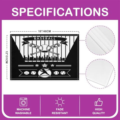 Erosebridal Baseball Table Mats Chicago Place Mats Set of 4,Baseball City Place Mat,Sports Game Placemats, Wipeable Oil Proof - color: Black, Chicago