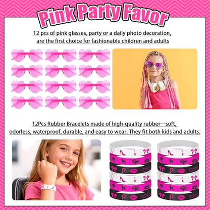 184Pcs Pink Girls Party Favors Pack - For 12Guests, Includ Goodie Box Heart Glasses Straws Bubble Wands Tattoo Sticker Bracelet Keychain, for Kids Girls Birthday Party Decoration Supplies - style: Pink Girls Party Favors