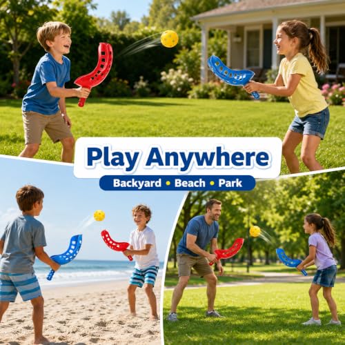 Toddmomy Sports Scoop Balls Set for Kids Outdoor Toss and Catch Game with 2 Pairs of Rackets and Balls Interactive Family Toy for Physical Activity and Motor Skills Development