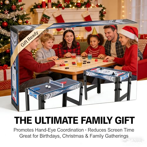 Air Hockey Table, 5-in-1 Multi Game Table for Adults, Indoor Outdoor Combo Game Table with Billiards, Basketball, Hockey, Ping Pong, Safe Archery Target Shooting, Accurate Digital LED Scoreboard