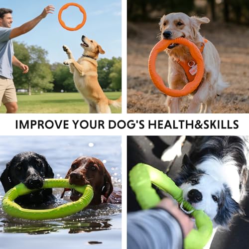 LaRoo Dog Toys for Medium/Large Dogs, Floatable Dog Flying Discs 3 Sizes Tug Toy, Interactive and Tug of War Ring Toy, Funny Fetch Teething Toys (Green, 11.8“) - color: Green