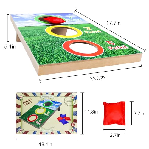 GOTHINK Portable Cornhole Set for Kids - 3 Holes Wooden Bean Bag Toss Game Set with 4pcs Cornhole Bags - Tossing Games for School Field Day Boys & Girls Family Night/Birthday Party