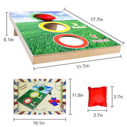 GOTHINK Portable Cornhole Set for Kids - 3 Holes Wooden Bean Bag Toss Game Set with 4pcs Cornhole Bags - Tossing Games for School Field Day Boys & Girls Family Night/Birthday Party